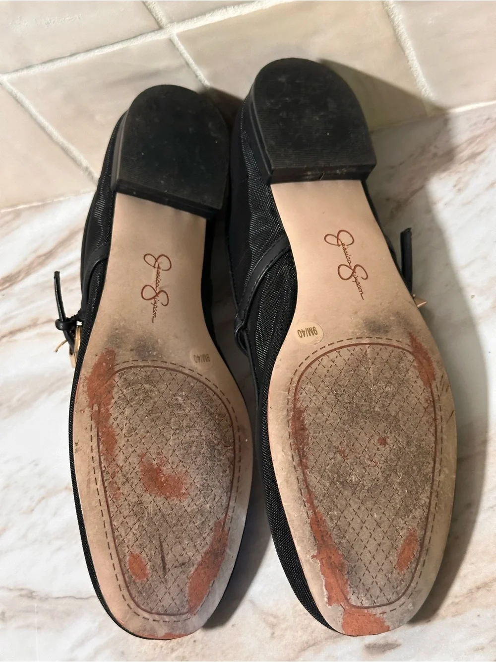 Jessica Simpson black mesh Mary Jane flats - Size 9
